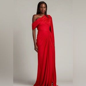 Tadashi Shoji Ember Red One-Shoulder Draped Gown, Size 14